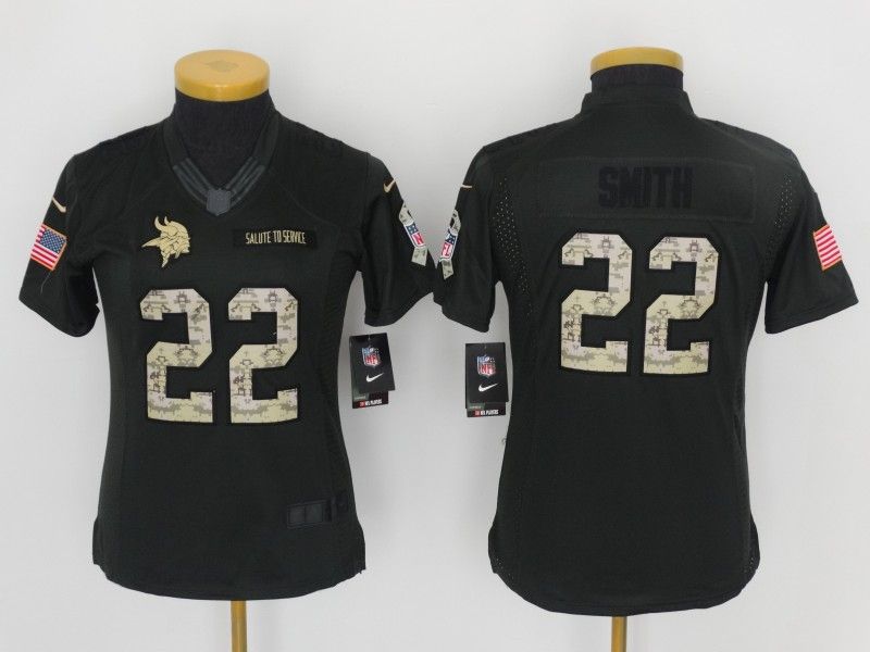 Minnesota Vikings #22 SMITH Olive Salute To Service Women NFL Jersey 02