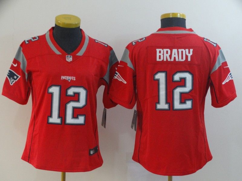 New England Patriots #12 BRADY Red Inverted Legend Women NFL Jersey