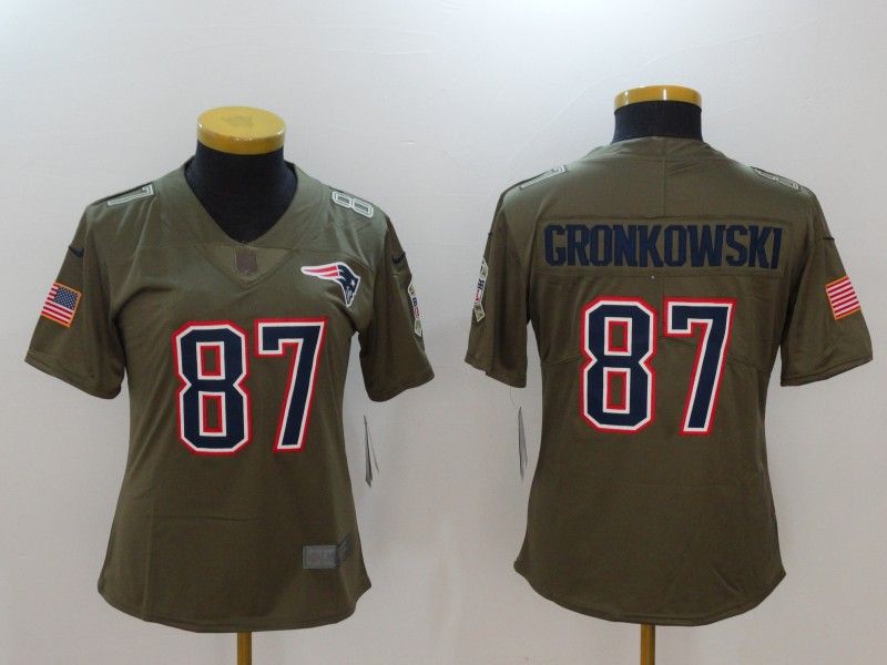 New England Patriots #87 GRONKOWSKI Olive Salute To Service Women NFL Jersey
