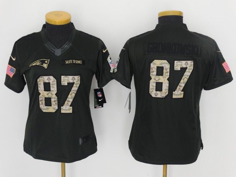 New England Patriots #87 GRONKOWSKI Olive Salute To Service Women NFL Jersey 02