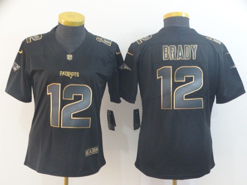 New England Patriots #12 BRADY Black Gold Vapor Limited Women NFL Jersey