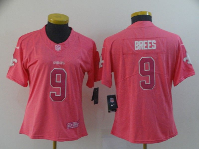 New Orleans Saints #9 BREES Pink Fashion Women NFL Jersey