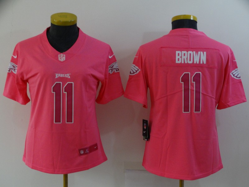 Philadelphia Eagles Pink #11 BROWN Smoke Fashion Women NFL Jersey