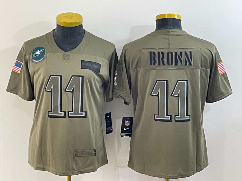 Philadelphia Eagles #11 BROWN Olive Salute To Service Women NFL Jersey 03