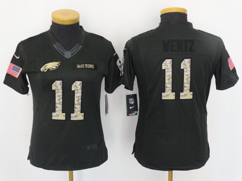 Philadelphia Eagles #11 WENTZ Olive Salute To Service Women NFL Jersey 04