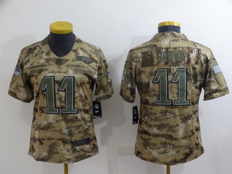 Philadelphia Eagles #11 BROWN Olive Salute To Service Women NFL Jersey