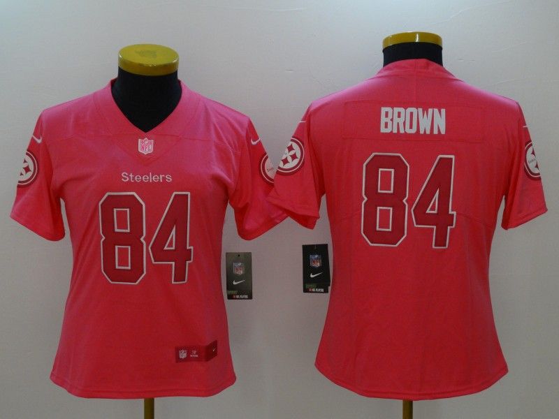 Pittsburgh Steelers #84 BROWN Pink Fashion Women NFL Jersey