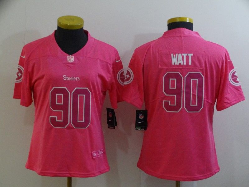 Pittsburgh Steelers #90 WATT Pink Fashion Women NFL Jersey
