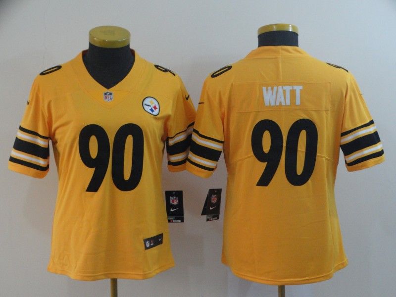 Pittsburgh Steelers #90 WATT Yellow Inverted Legend Women NFL Jersey