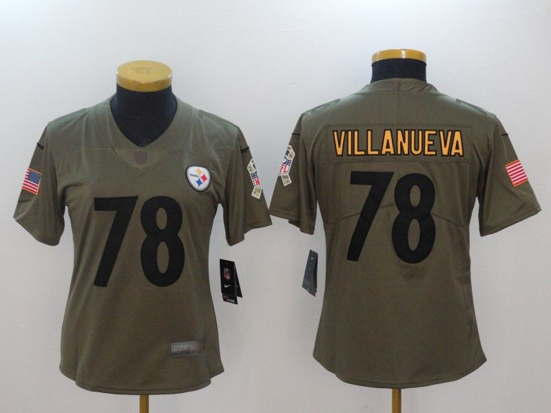 Pittsburgh Steelers #78 VILLANUEVA Olive Salute To Service Women NFL Jersey