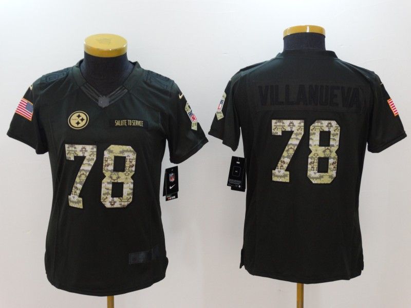 Pittsburgh Steelers #78 VILLANUEVA Olive Salute To Service Women NFL Jersey 02