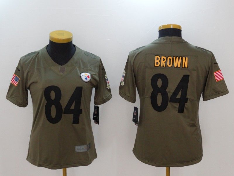 Pittsburgh Steelers #84 BROWN Olive Salute To Service Women NFL Jersey