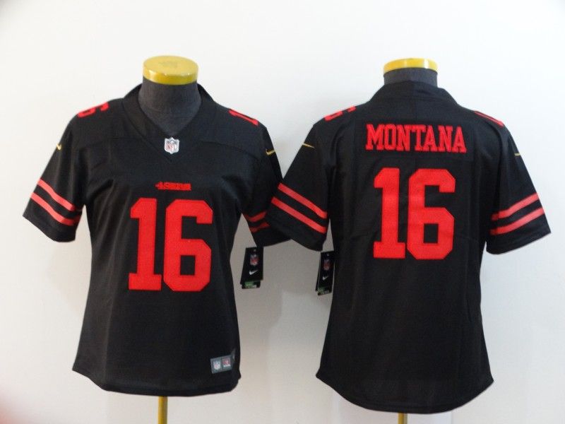 San Francisco 49ers #16 MONTANA Black Women NFL Jersey