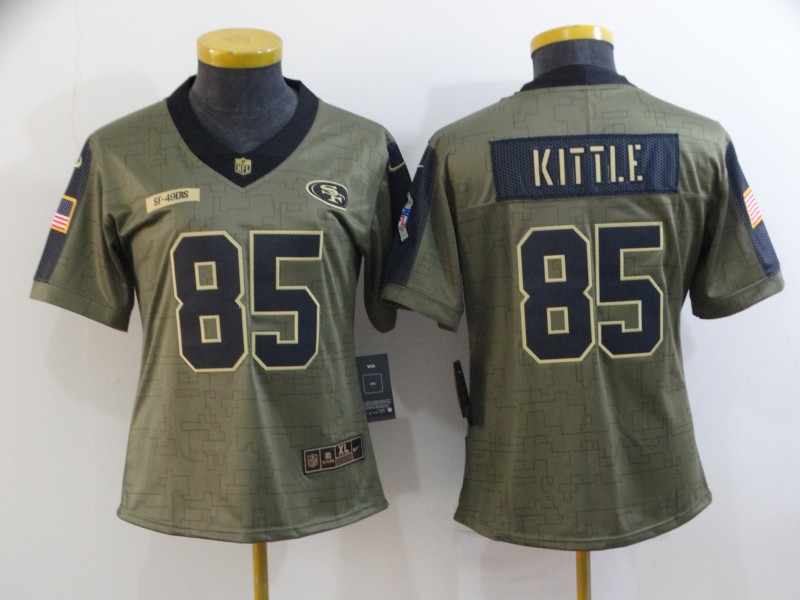 San Francisco 49ers #85 KITTLE Olive Salute To Service Women NFL Jersey 02