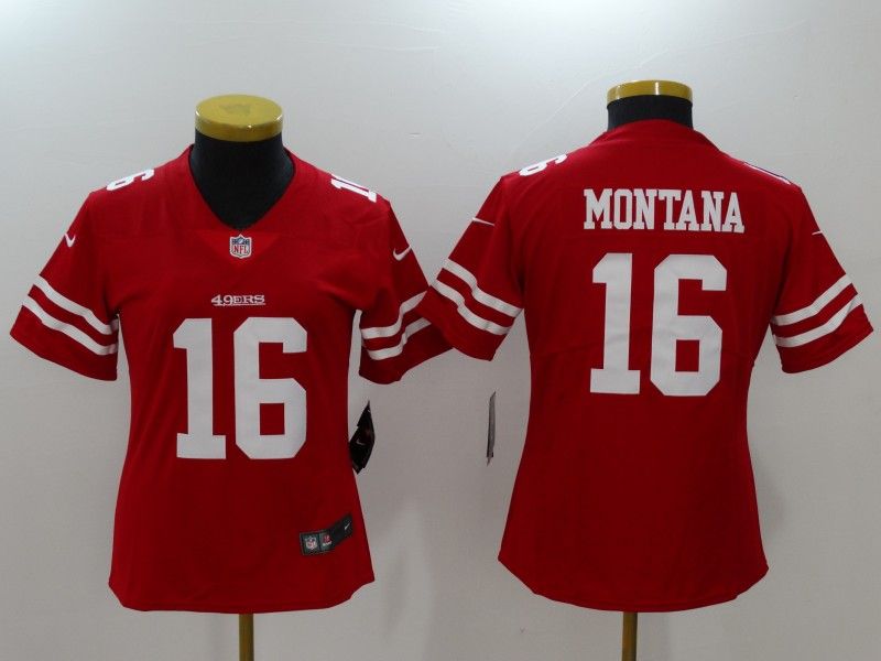 San Francisco 49ers #16 MONTANA Red Women NFL Jersey