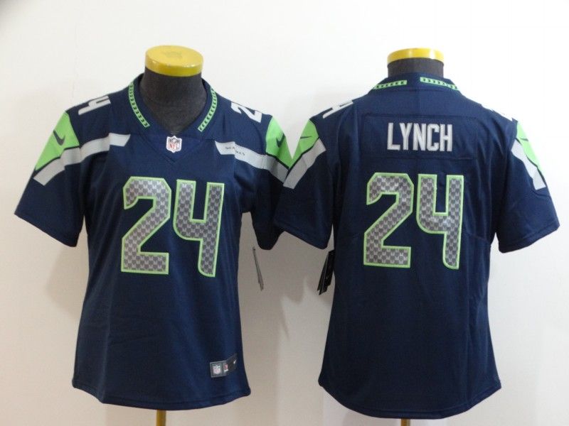 Seattle Seahawks #24 LYNCH Dark Blue Women NFL Jersey