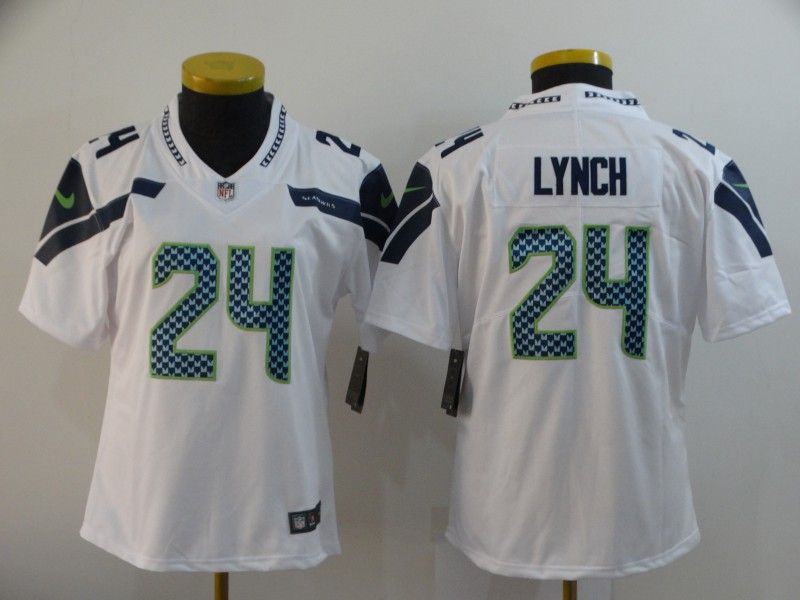 Seattle Seahawks #24 LYNCH White Women NFL Jersey