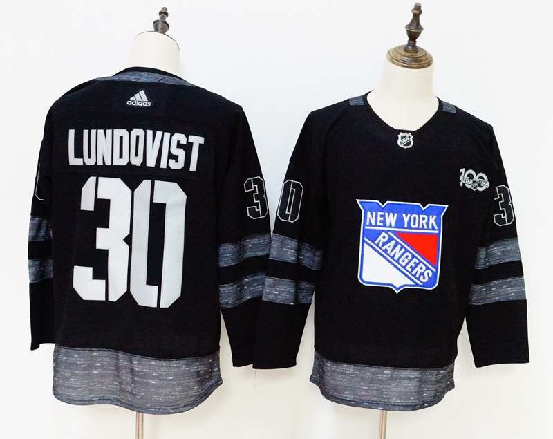 New York Rangers Black #30 LUNDQVIST 100th Anniversary NHL Jersey