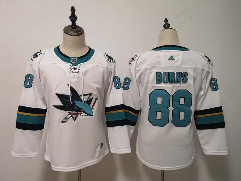 San Jose Sharks #88 BURNS White Women NHL Jersey