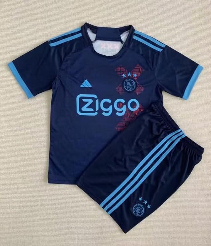 Kids Ajax 23/24 Dark Blue Soccer Jersey And Shorts