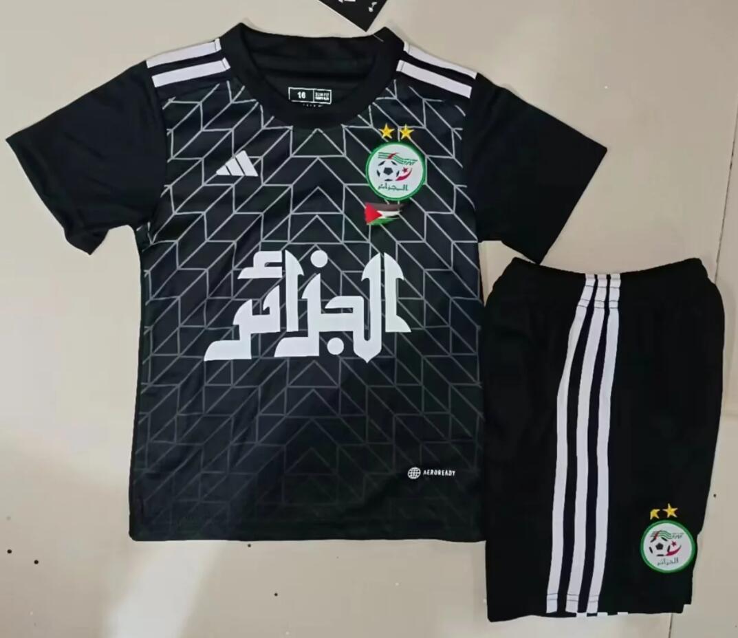 Kids Algeria 2023 Black Soccer Jersey And Shorts