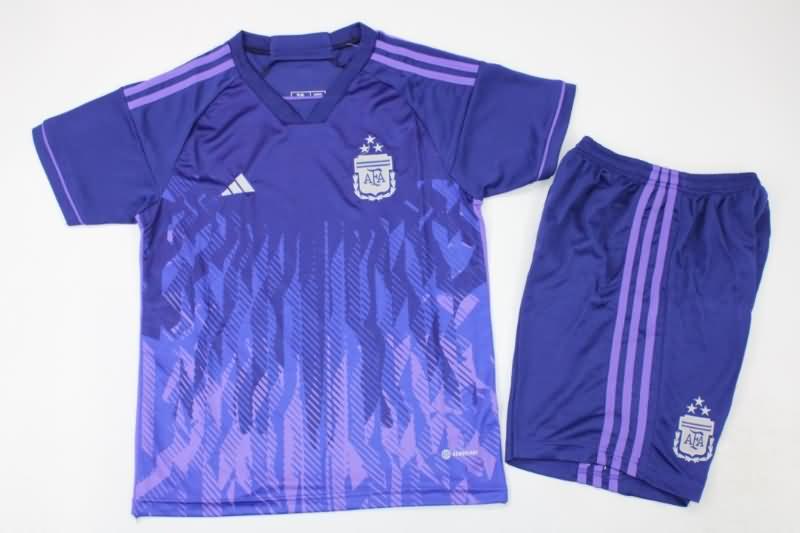 Kids Argentina 2022 Away 3 Stars Soccer Jersey And Shorts