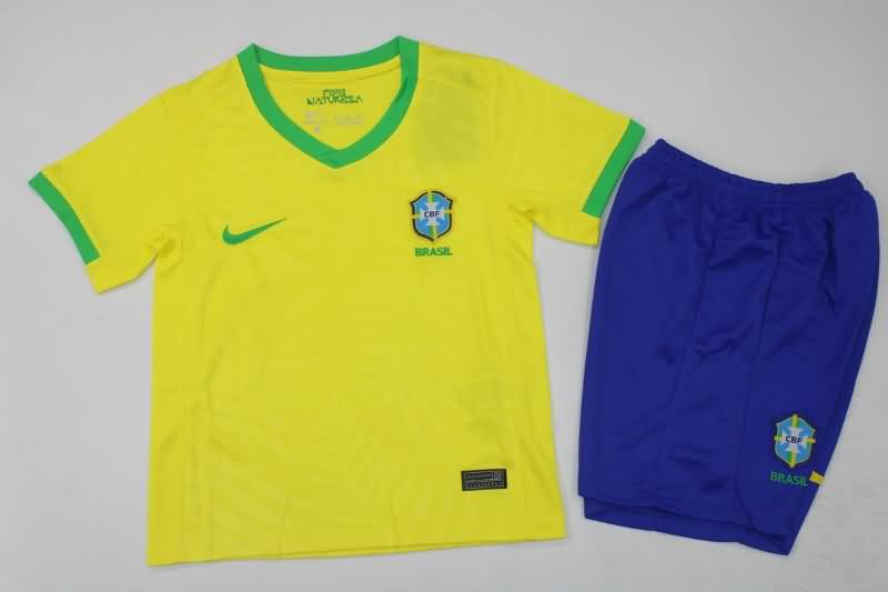 Kids Brazil 2023 Home Soccer Jersey And Shorts