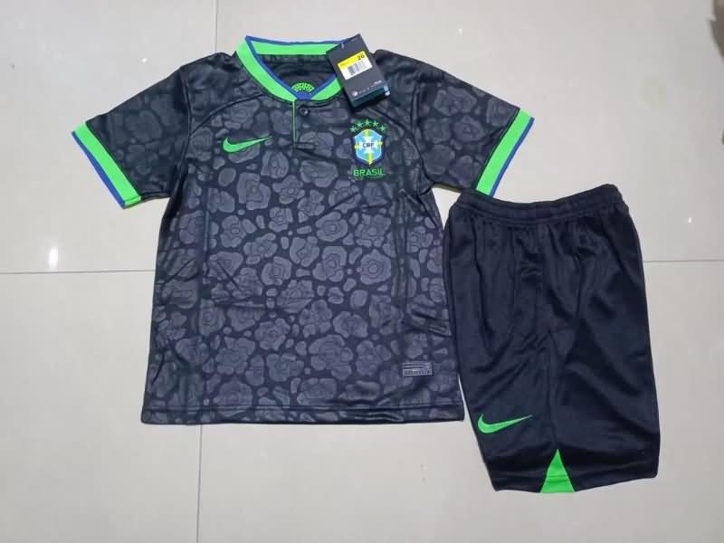 Kids Brazil 2022 Black Soccer Jersey And Shorts