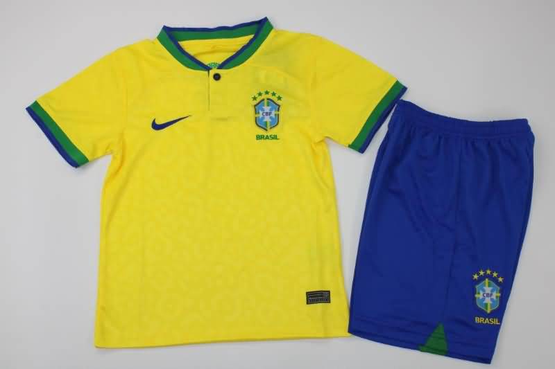 Kids Brazil 2022 Home Soccer Jersey And Shorts