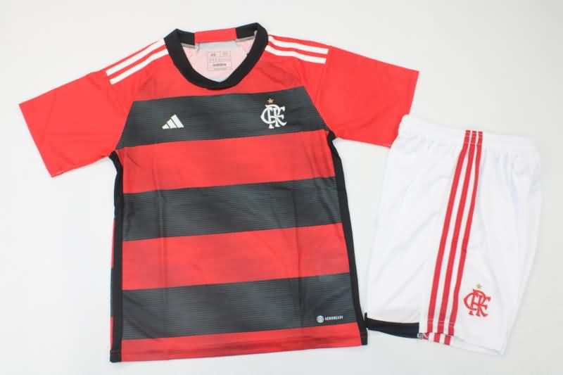 Kids Flamengo 2023 Home Soccer Jersey And Shorts