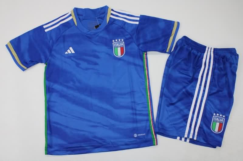 Kids Italy 2023 Home Soccer Jersey And Shorts