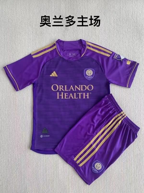 Kids Orlando City 2023 Home Soccer Jersey And Shorts