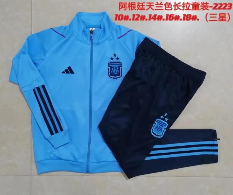 Kids AAA Quality Argentina 2022 Blue Soccer Tracksuit 03