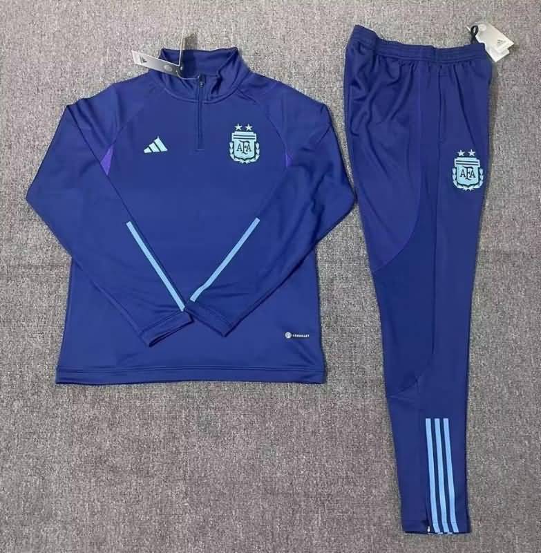 Kids AAA Quality Argentina 2022 Dark Blue Soccer Tracksuit