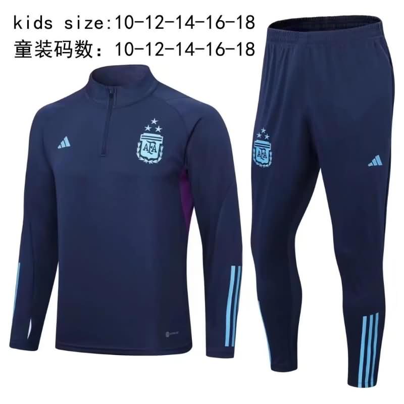 Kids AAA Quality Argentina 2022 Dark Blue Soccer Tracksuit 03