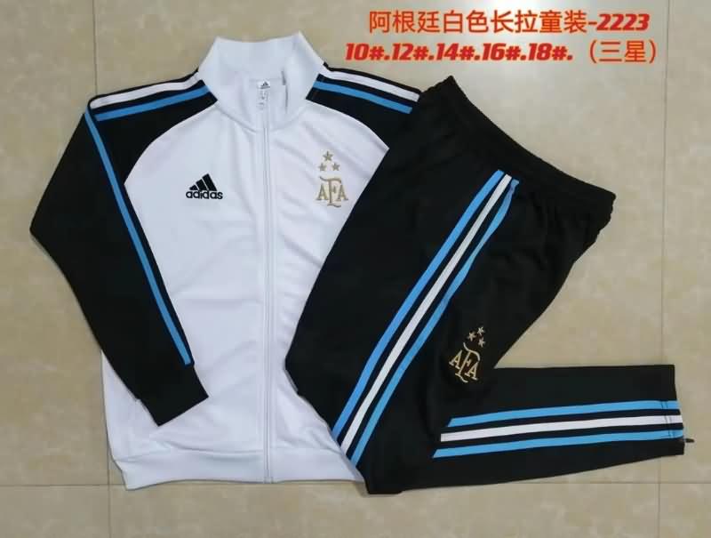 Kids AAA Quality Argentina 2022 White Soccer Tracksuit