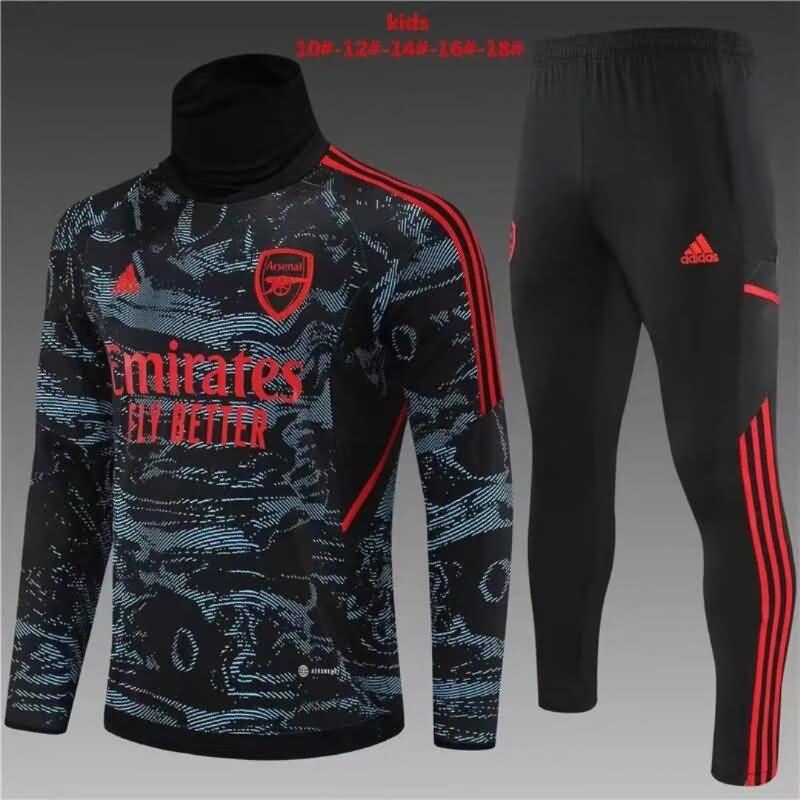 Kids AAA Quality Arsenal 22/23 Black Grey Soccer Tracksuit