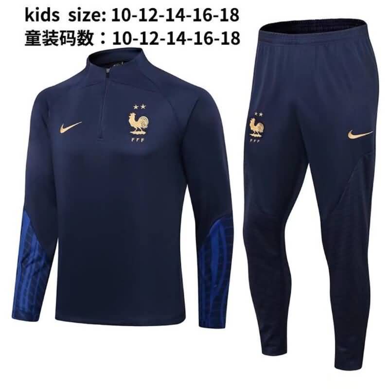 Kids AAA Quality France 2022 Dark Blue Soccer Tracksuit