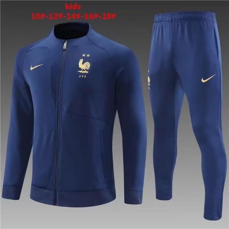 Kids AAA Quality France 2022 Dark Blue Soccer Tracksuit 02