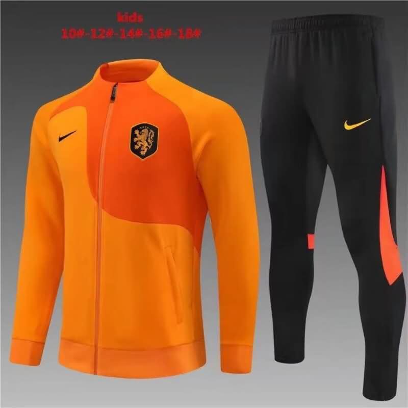 Kids AAA Quality Netherlands 2022 Orange Soccer Tracksuit