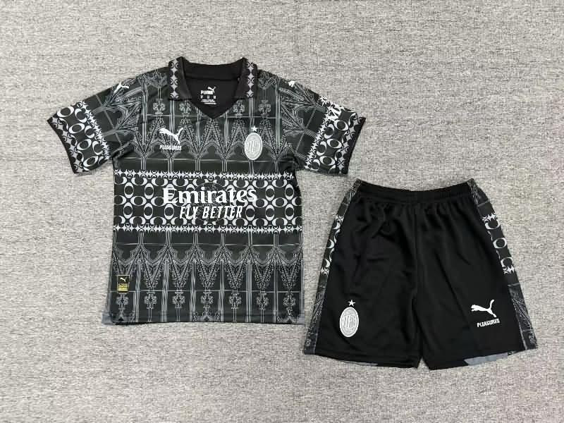 Kids AC Milan 23/24 Fourth Black Soccer Jersey And Shorts