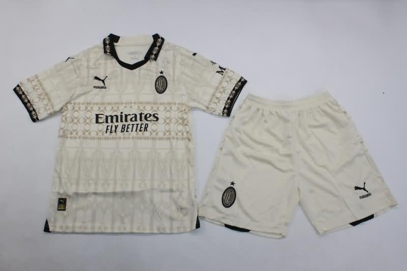 Kids AC Milan 23/24 Fourth White Soccer Jersey And Shorts