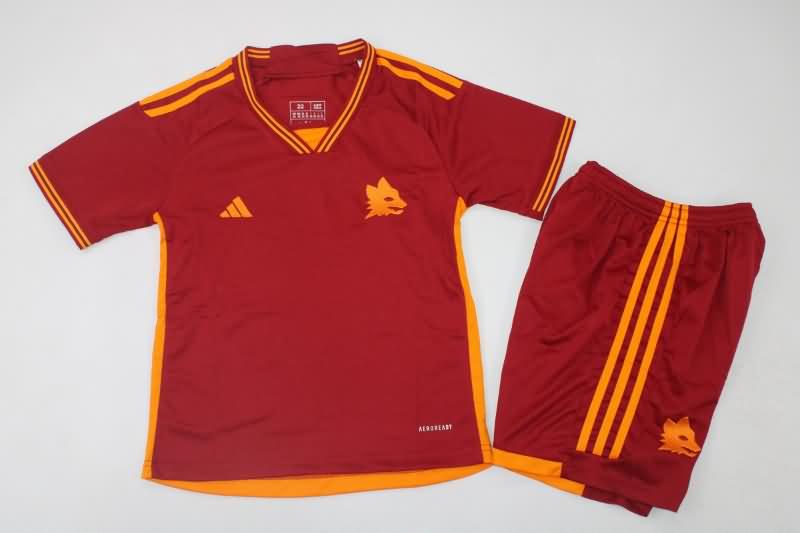 Kids AS Roma 23/24 Home Soccer Jersey And Shorts