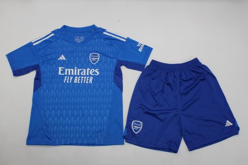Kids Arsenal 23/24 Goalkeeper Blue Soccer Jersey And Shorts