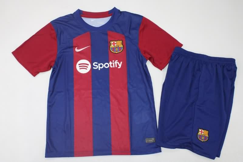 Kids Barcelona 23/24 Home Soccer Jersey And Shorts