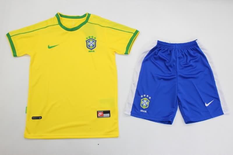 Kids Brazil 1998 Home Soccer Jersey And Shorts