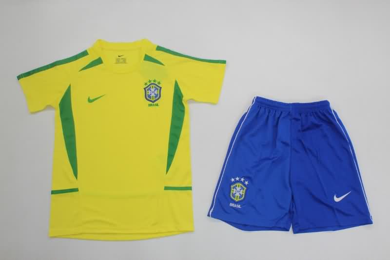Kids Brazil 2002 Home Soccer Jersey And Shorts