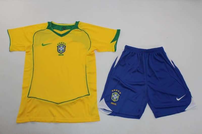 Kids Brazil 2004 Home Soccer Jersey And Shorts