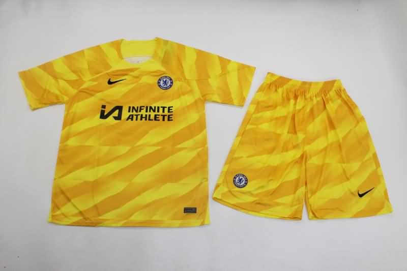 Kids Chelsea 23/24 Goalkeeper Yellow Soccer Jersey And Shorts