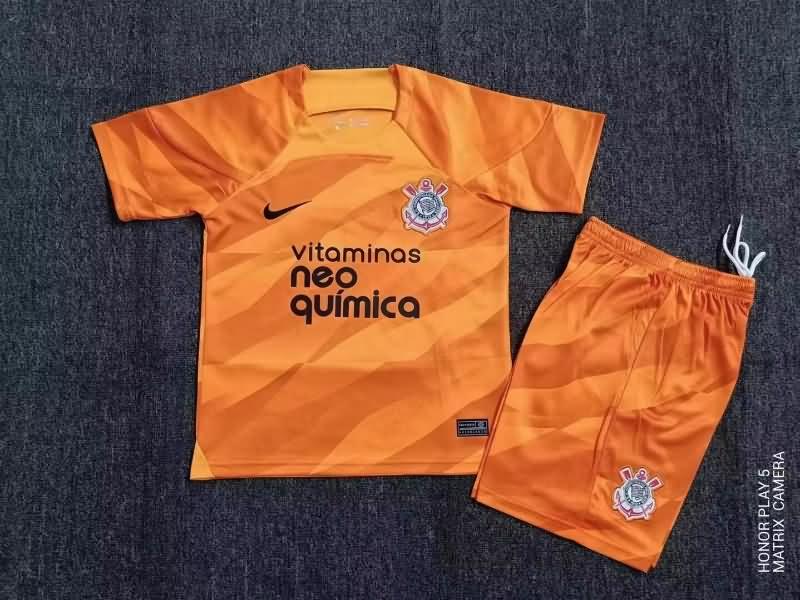 Kids Corinthians 2023 Goalkeeper Orange Soccer Jersey And Shorts